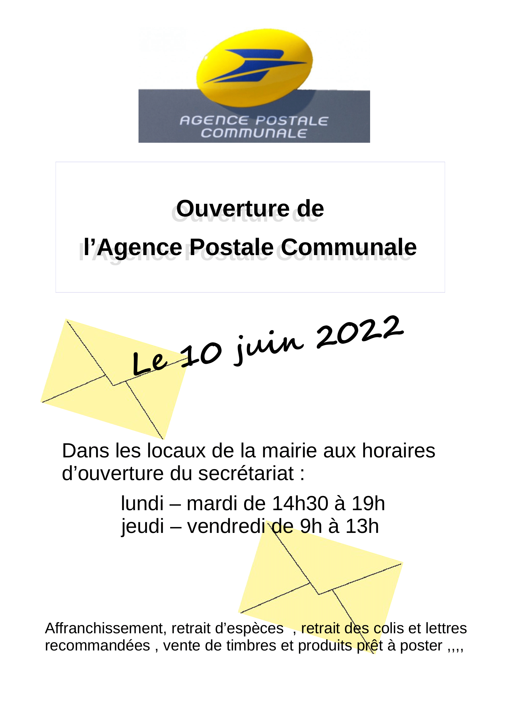 ouverture de l'agence postale communale