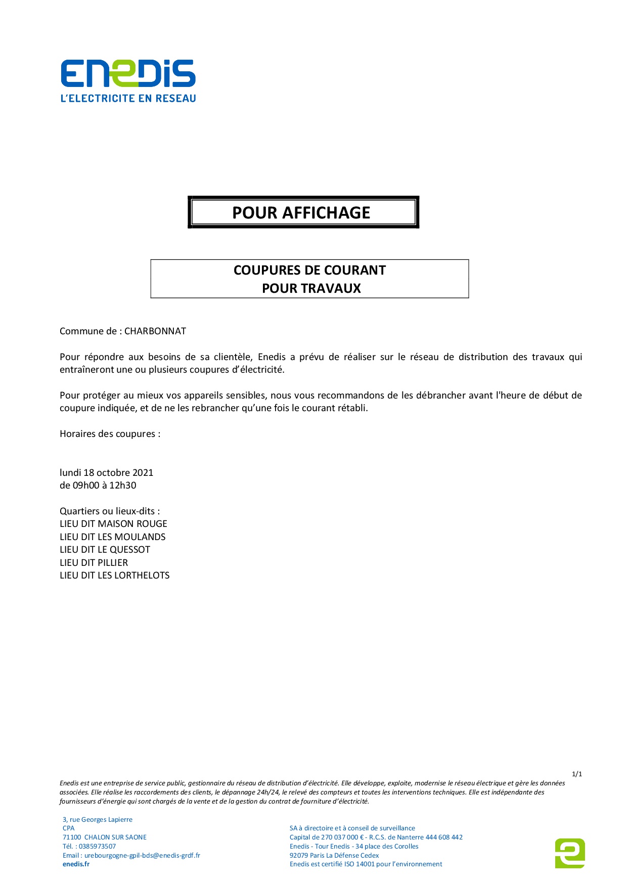 coupure de courant pour travaux