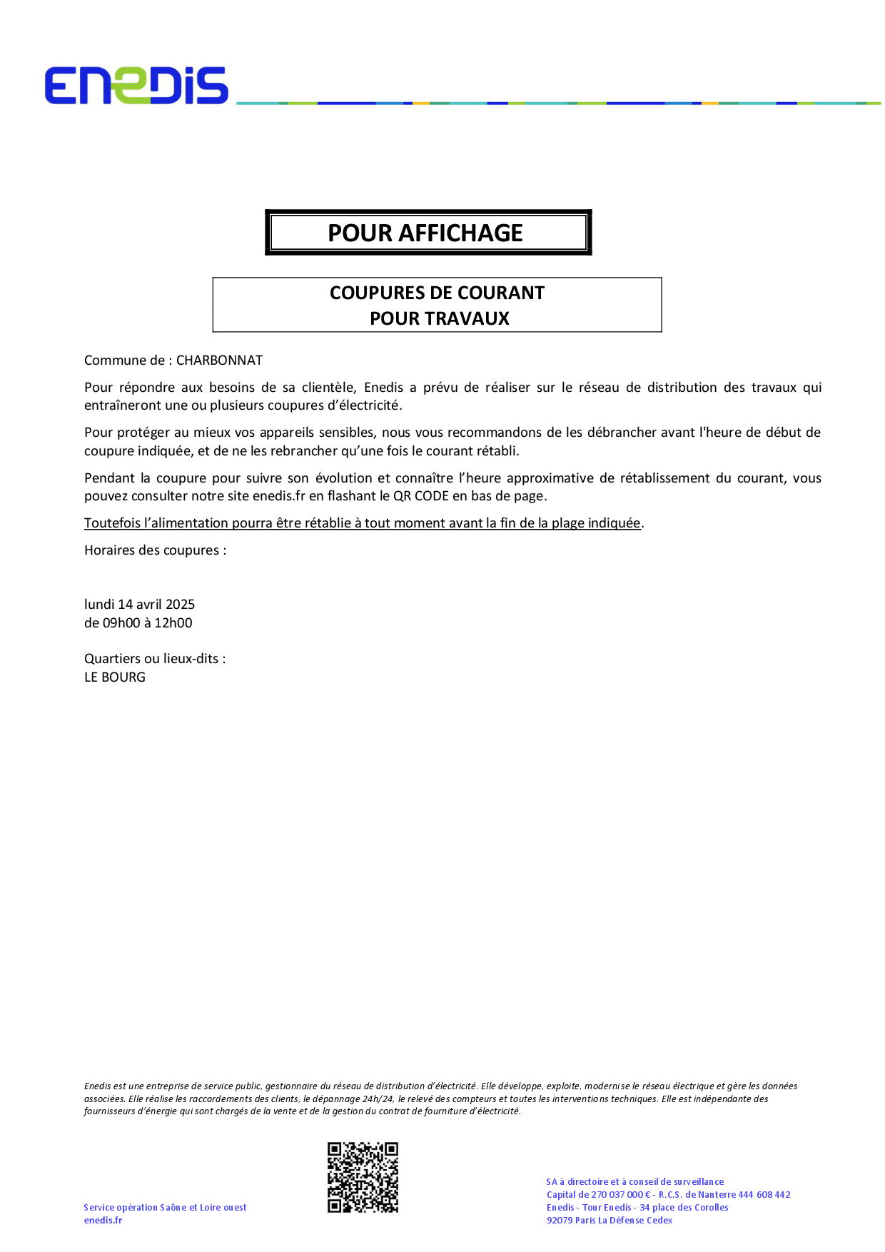 coupure de courant pour travaux 