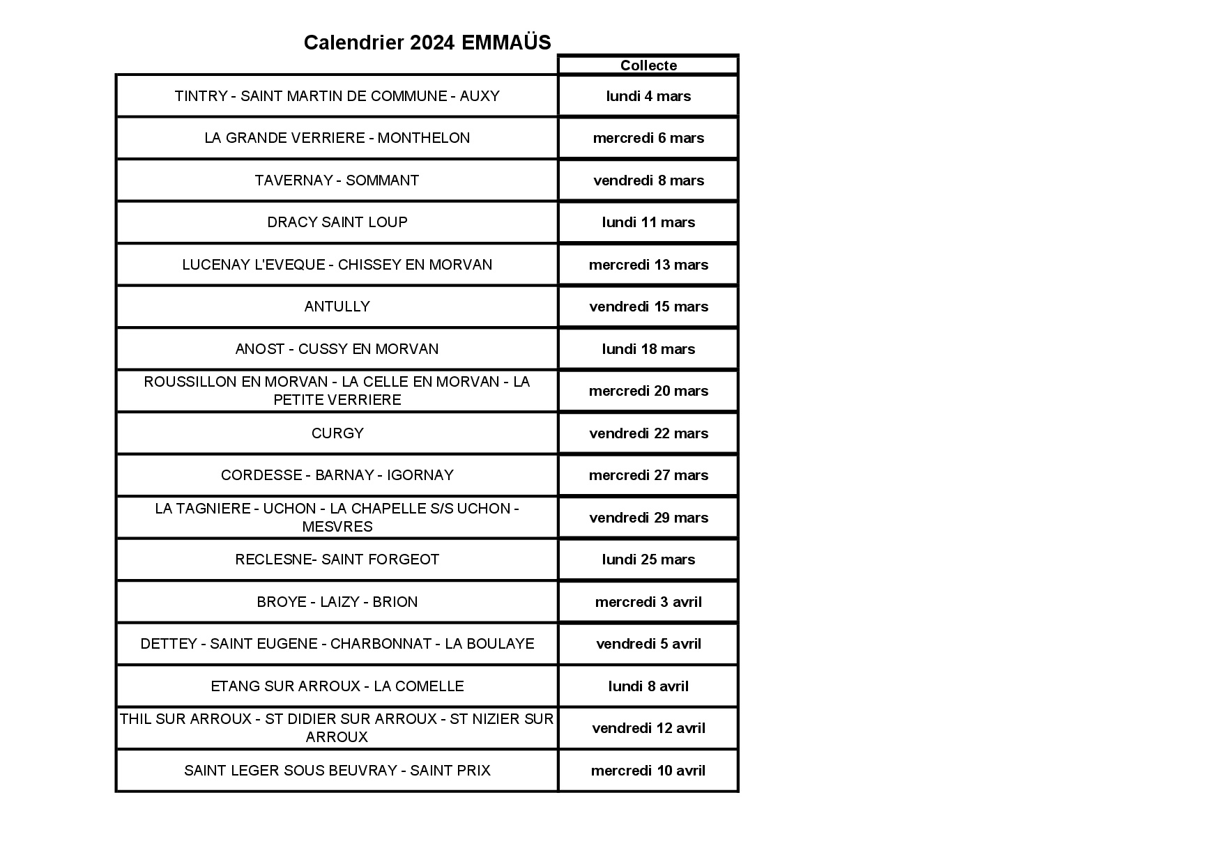 Calendrier Emmaus